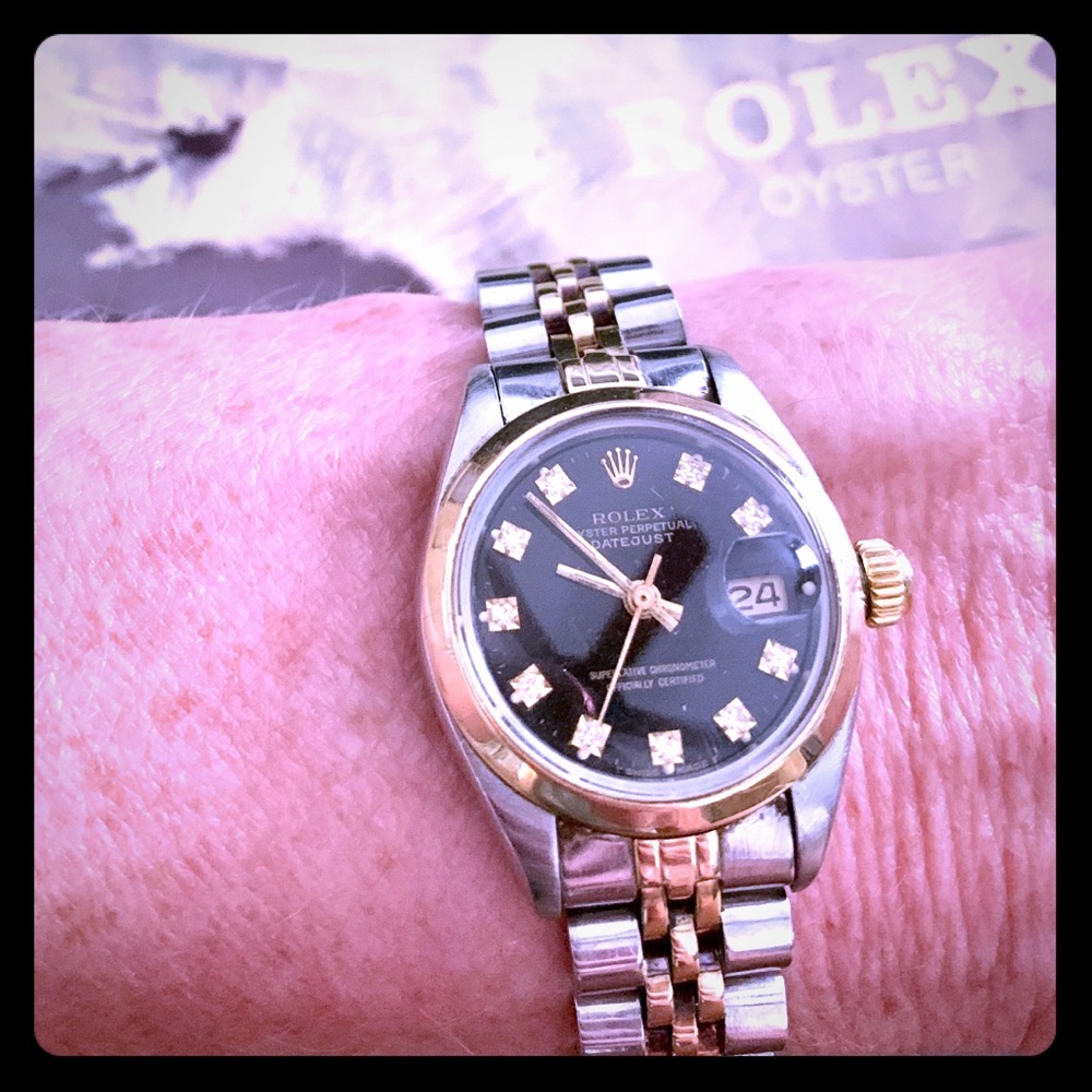 Ladies Rolex stainless oyster perpetual; diamond